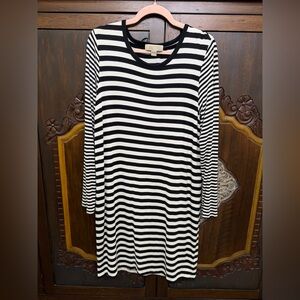 Michael Kors Black and White Striped Long Sleeve Dress